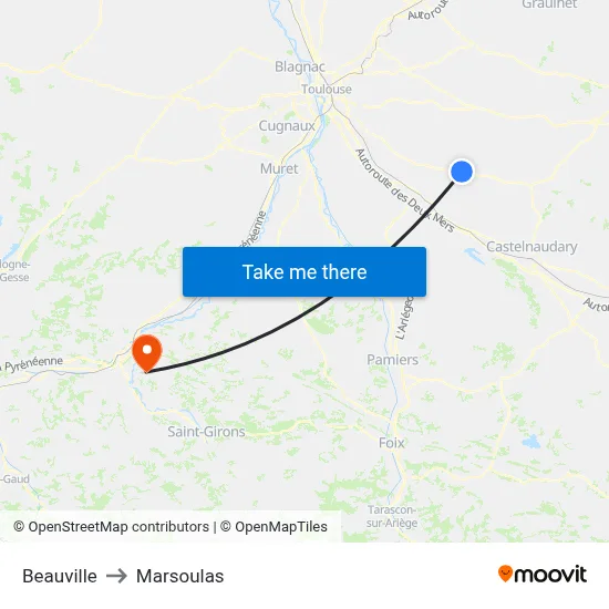 Beauville to Marsoulas map
