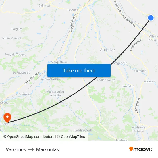 Varennes to Marsoulas map