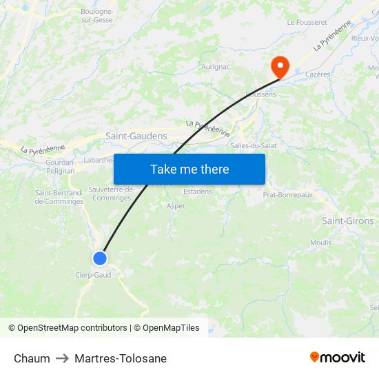 Chaum to Martres-Tolosane map