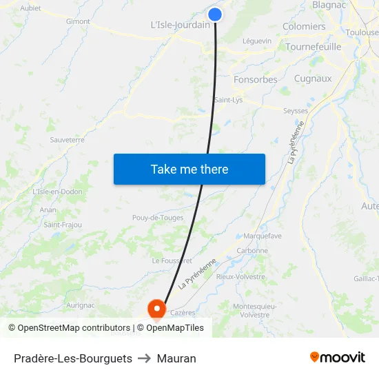 Pradère-Les-Bourguets to Mauran map