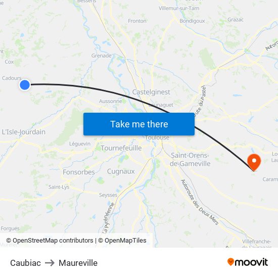 Caubiac to Maureville map