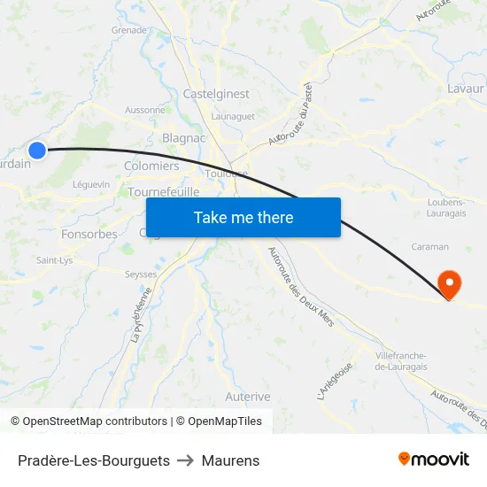 Pradère-Les-Bourguets to Maurens map