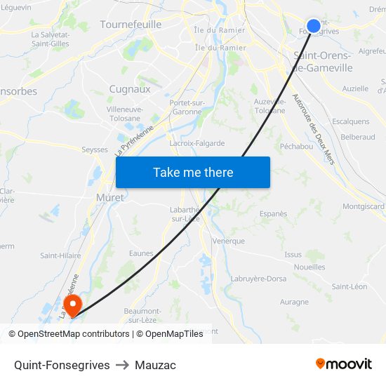 Quint-Fonsegrives to Mauzac map