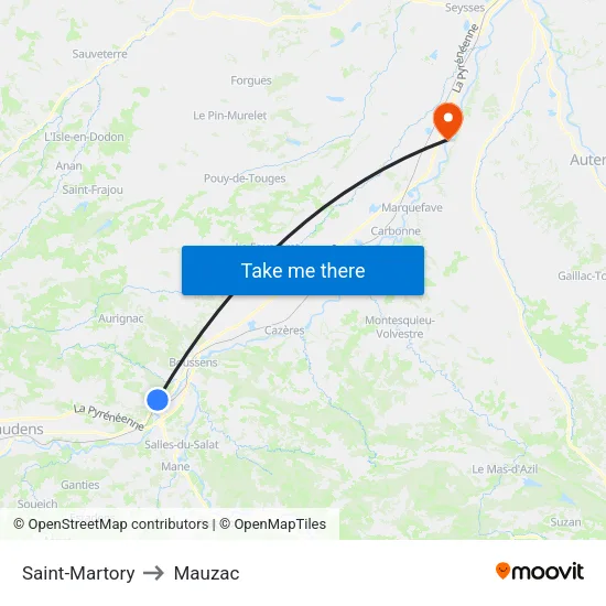 Saint-Martory to Mauzac map