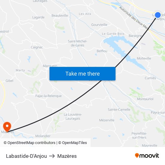 Labastide-D'Anjou to Mazères map