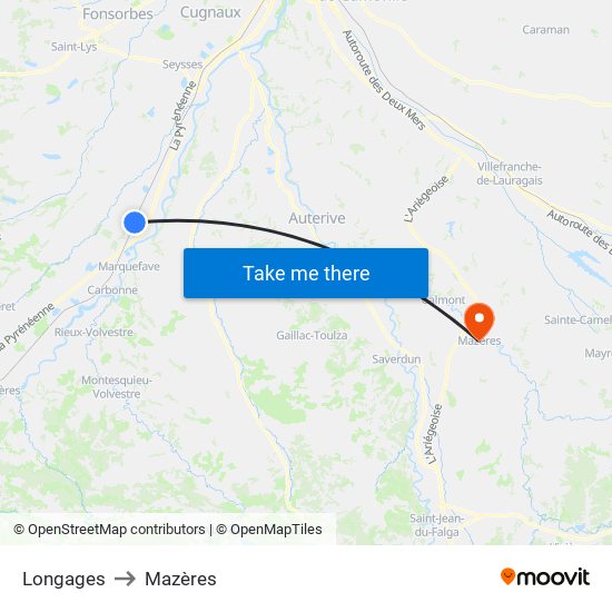 Longages to Mazères map