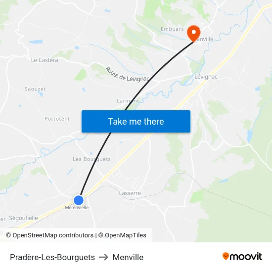 Pradère-Les-Bourguets to Menville map