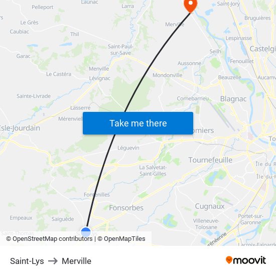 Saint-Lys to Merville map