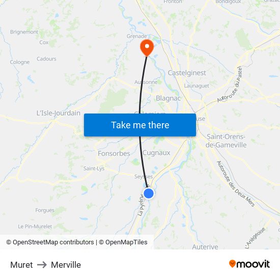 Muret to Merville map