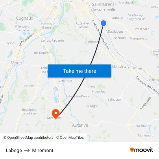 Labège to Miremont map