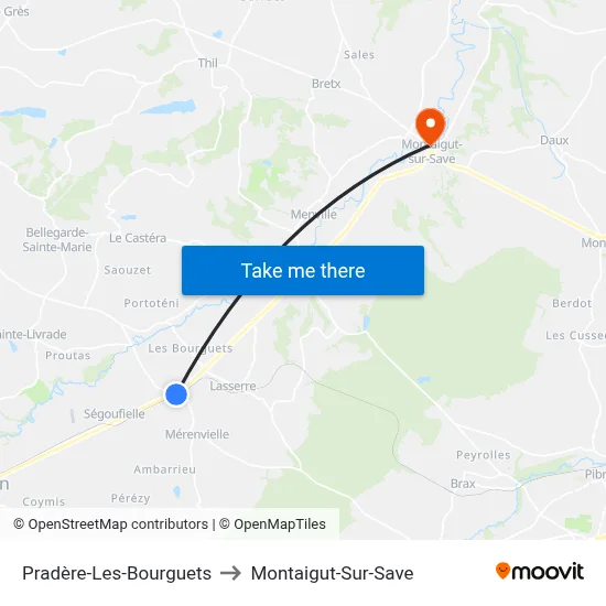 Pradère-Les-Bourguets to Montaigut-Sur-Save map