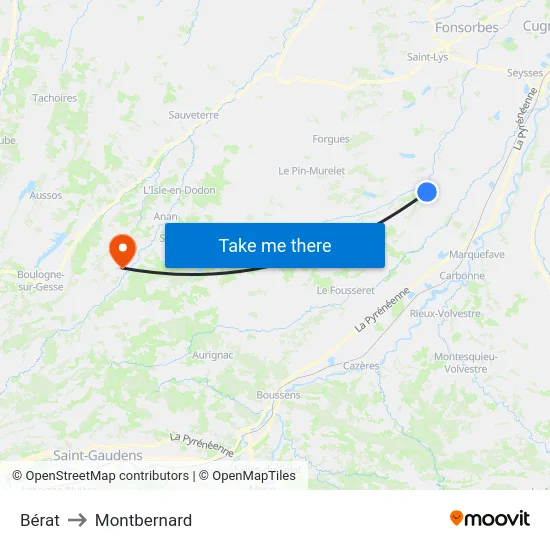 Bérat to Montbernard map