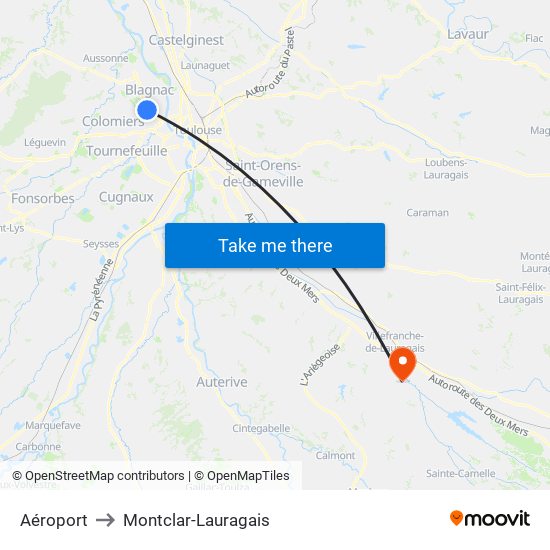 Aéroport to Montclar-Lauragais map