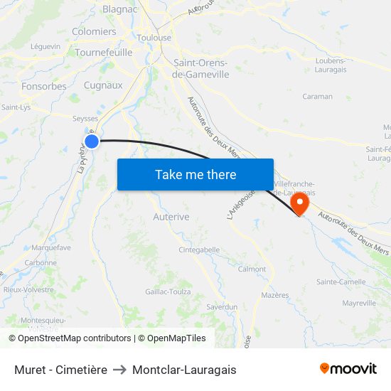 Muret - Cimetière to Montclar-Lauragais map