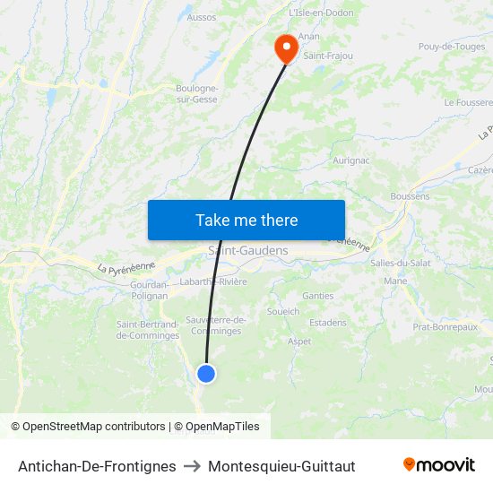 Antichan-De-Frontignes to Montesquieu-Guittaut map