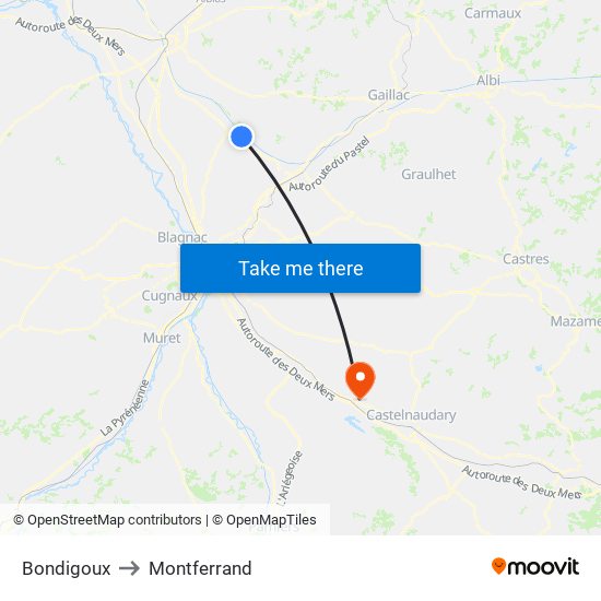 Bondigoux to Montferrand map