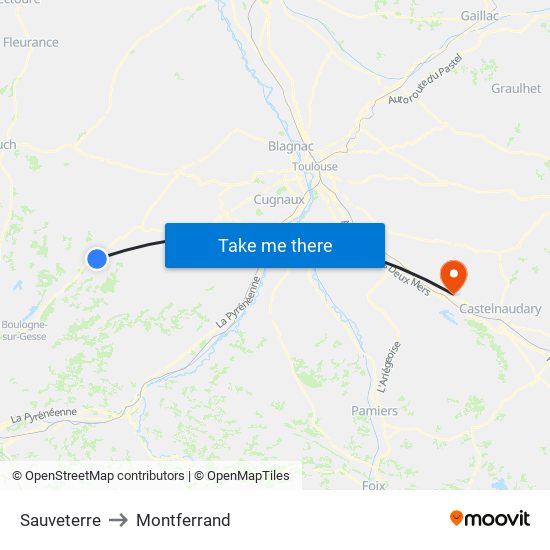 Sauveterre to Montferrand map