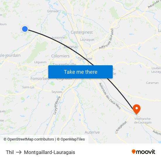 Thil to Montgaillard-Lauragais map