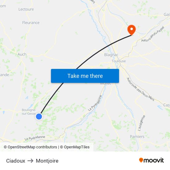 Ciadoux to Montjoire map