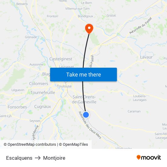 Escalquens to Montjoire map