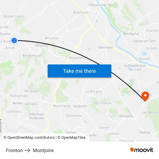 Fronton to Montjoire map