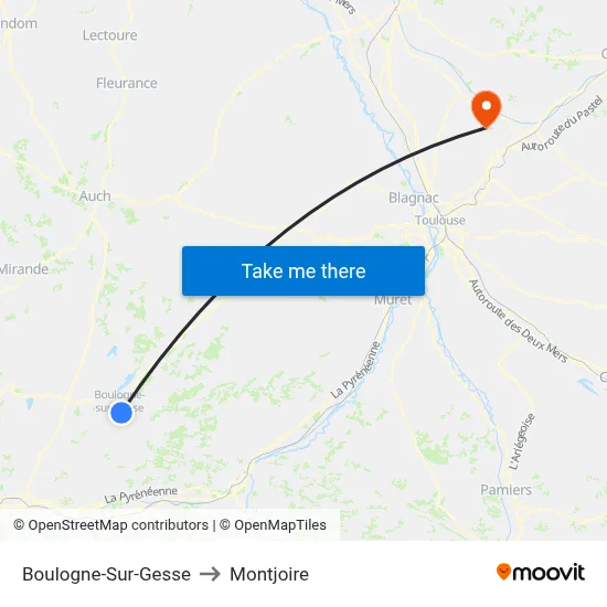 Boulogne-Sur-Gesse to Montjoire map