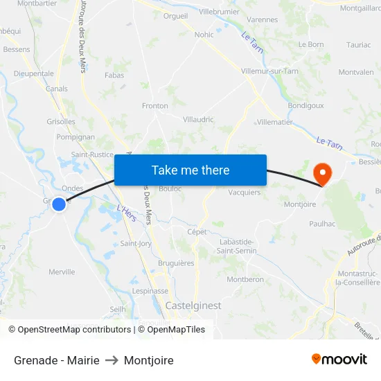 Grenade - Mairie to Montjoire map