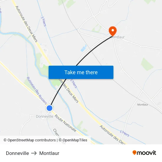 Donneville to Montlaur map