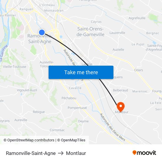 Ramonville-Saint-Agne to Montlaur map