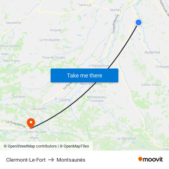 Clermont-Le-Fort to Montsaunès map