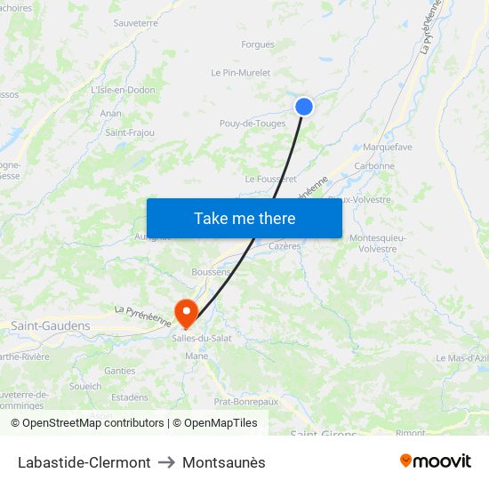 Labastide-Clermont to Montsaunès map