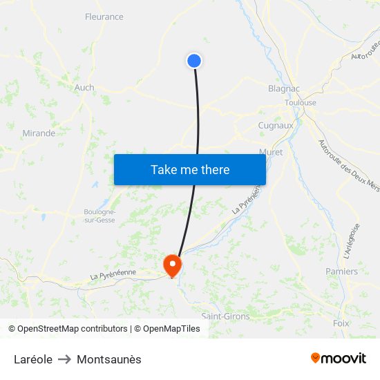 Laréole to Montsaunès map