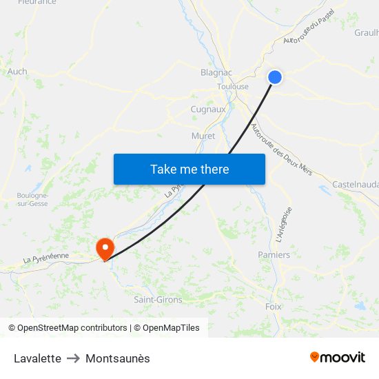 Lavalette to Montsaunès map