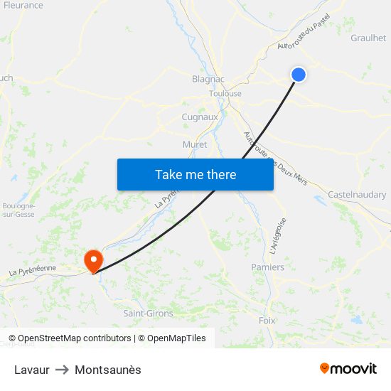 Lavaur to Montsaunès map