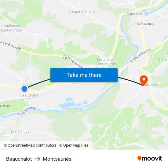 Beauchalot to Montsaunès map