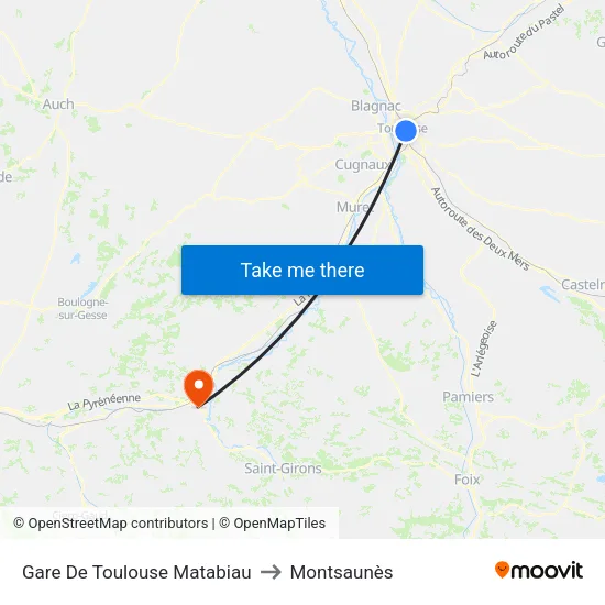 Gare De Toulouse Matabiau to Montsaunès map
