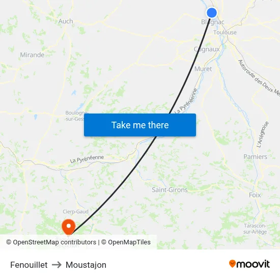 Fenouillet to Moustajon map