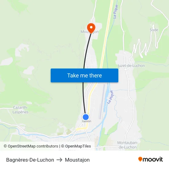 Bagnères-De-Luchon to Moustajon map