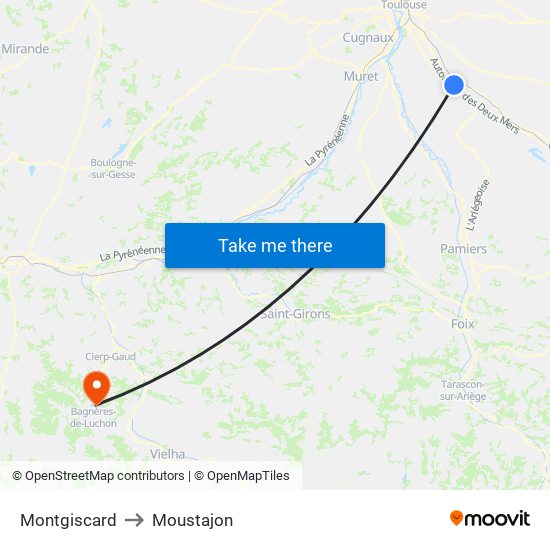 Montgiscard to Moustajon map