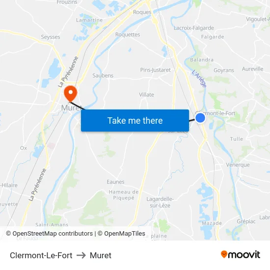 Clermont-Le-Fort to Muret map