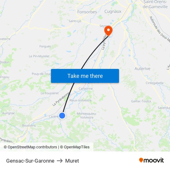 Gensac-Sur-Garonne to Muret map