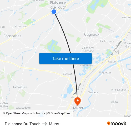 Plaisance-Du-Touch to Muret map