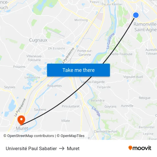 Université Paul Sabatier to Muret map