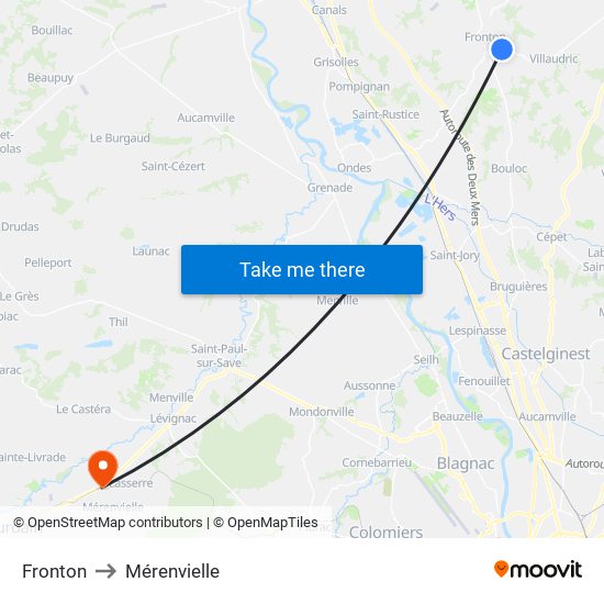 Fronton to Mérenvielle map
