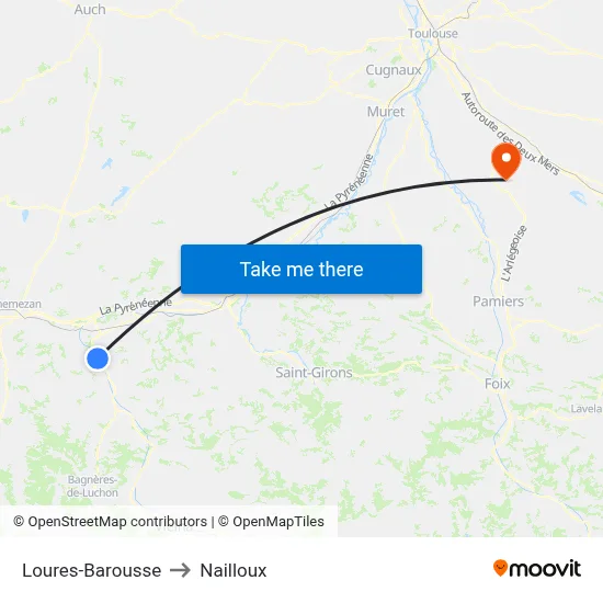 Loures-Barousse to Nailloux map