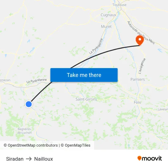 Siradan to Nailloux map