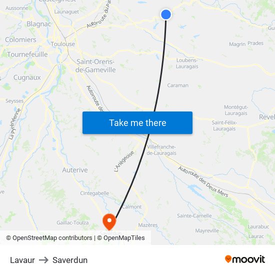 Lavaur to Saverdun map