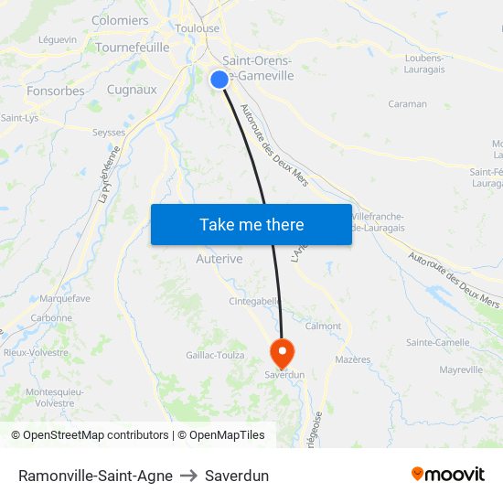 Ramonville-Saint-Agne to Saverdun map