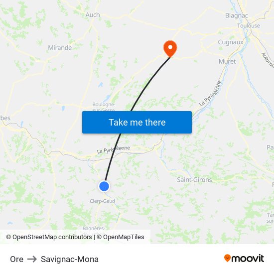 Ore to Savignac-Mona map