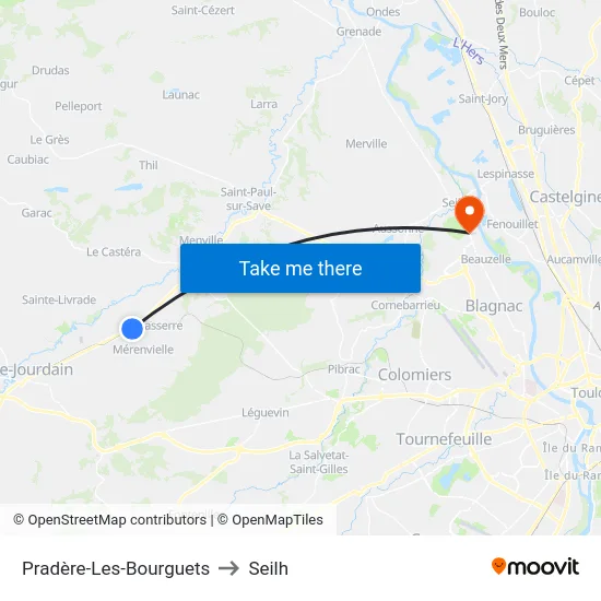 Pradère-Les-Bourguets to Seilh map